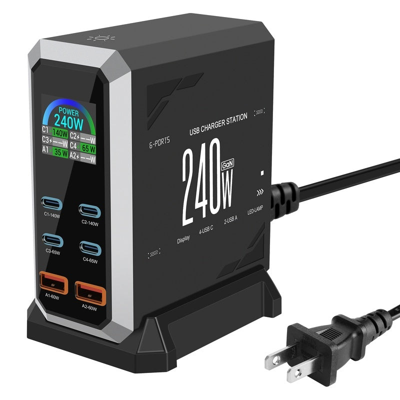 Premium 240W GaN 6‑in‑1 USB‑C Multiport Charger with LCD Display