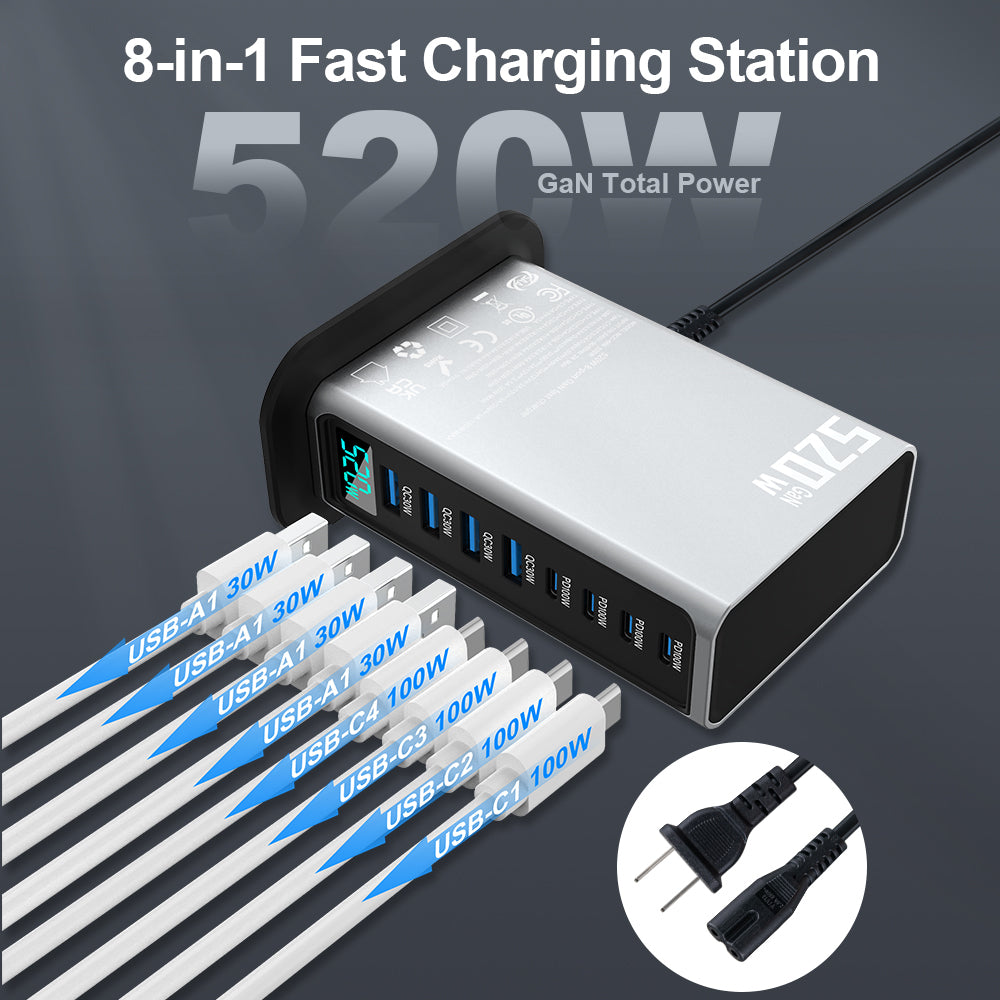Premium 8‑Port GaN USB‑C PD Charger with 100W Fast Charging