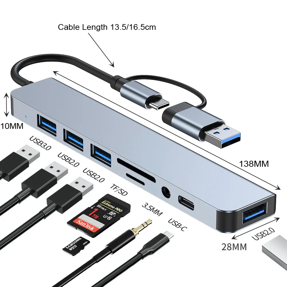 Premium USB 3.0 Hub with SD & TF Card Reader and USB‑C Adapter