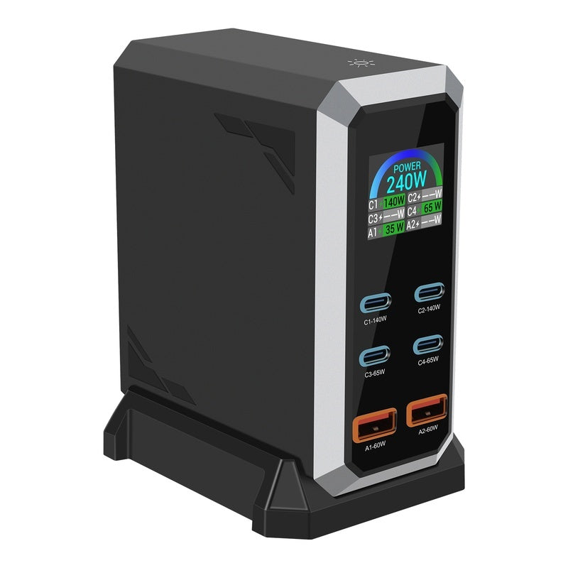 Premium 240W GaN 6‑in‑1 USB‑C Multiport Charger with LCD Display