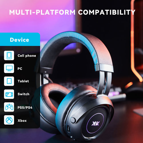 Premium Over‑Ear Bluetooth Gaming Headset with CVC Noise Cancelling and Built‑In Mic