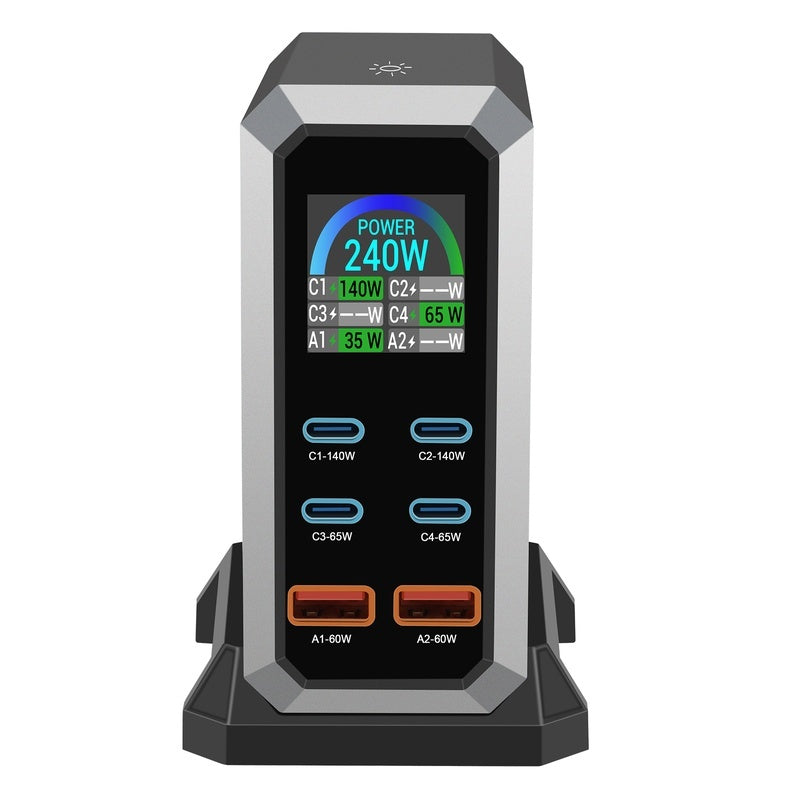 Premium 240W GaN 6‑in‑1 USB‑C Multiport Charger with LCD Display