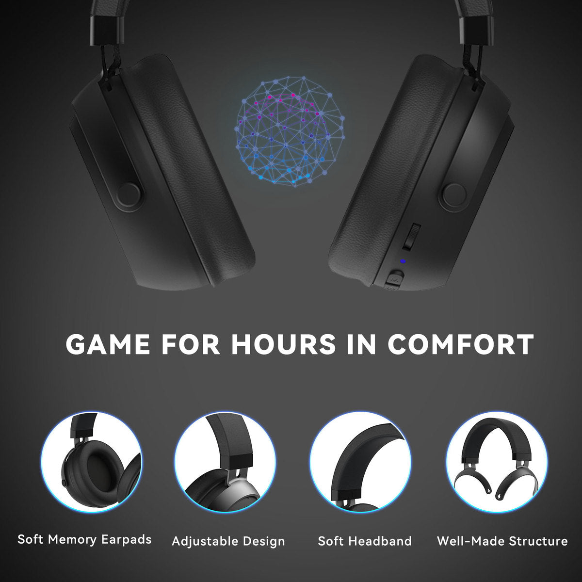 Premium Over‑Ear Bluetooth Gaming Headset with CVC Noise Cancelling and Built‑In Mic