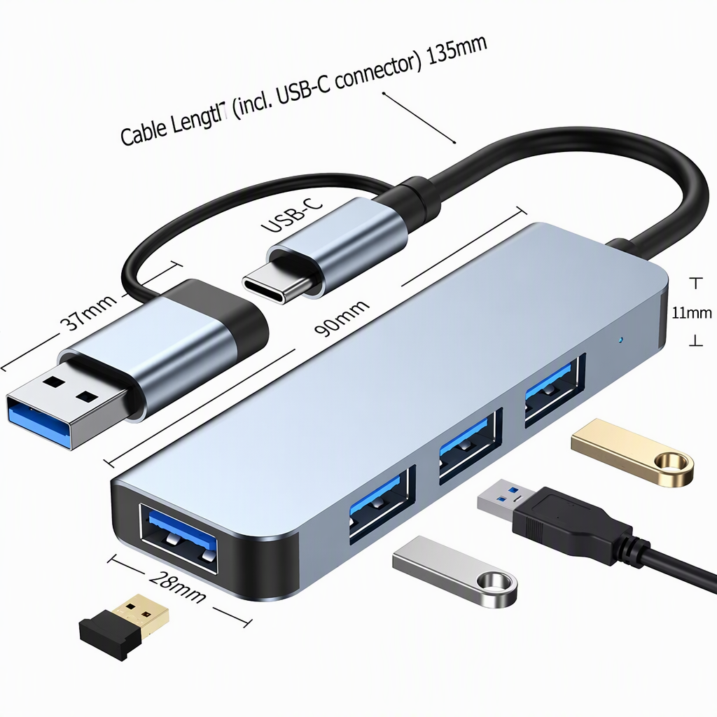 Premium USB 3.0 Hub with SD & TF Card Reader and USB‑C Adapter