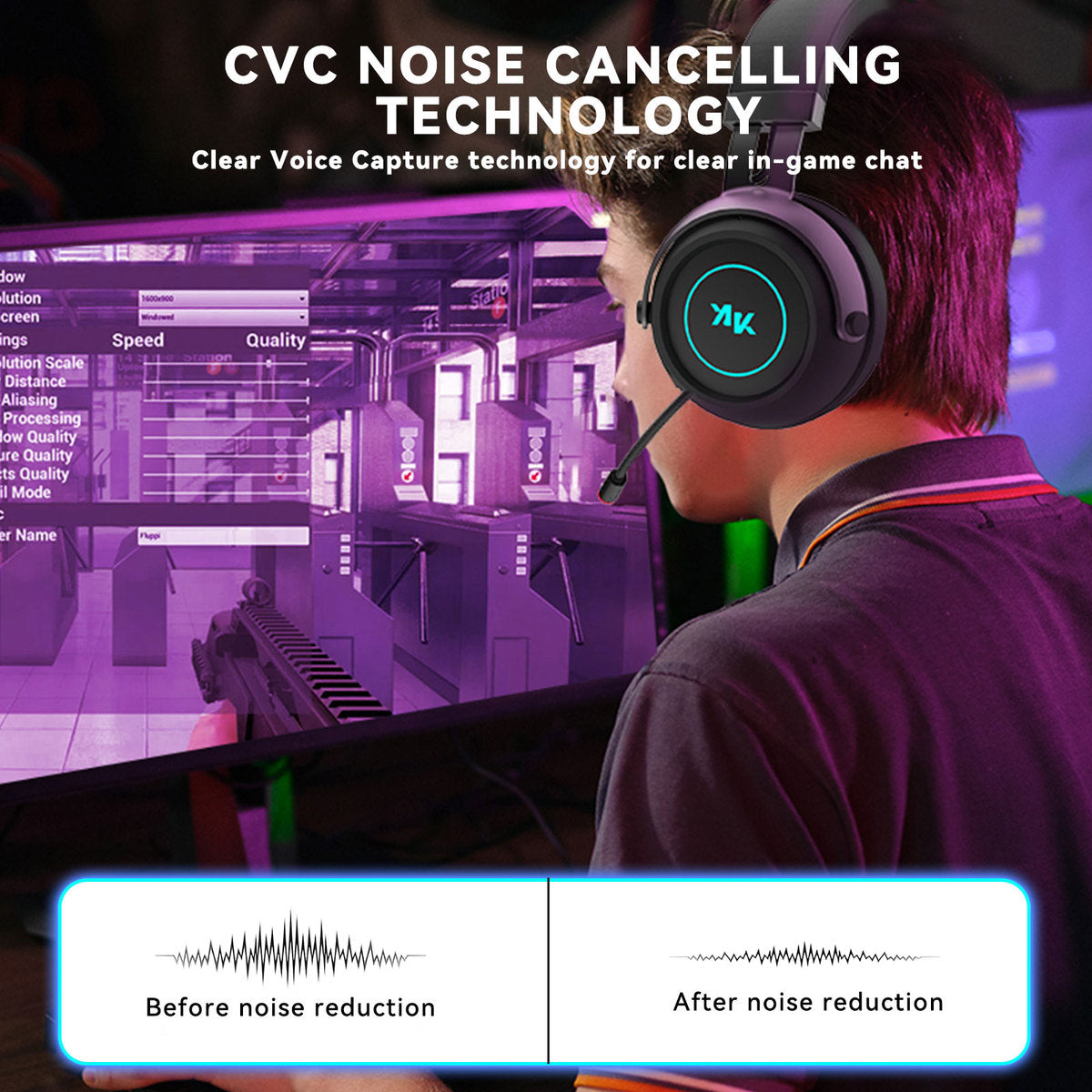Premium Over‑Ear Bluetooth Gaming Headset with CVC Noise Cancelling and Built‑In Mic