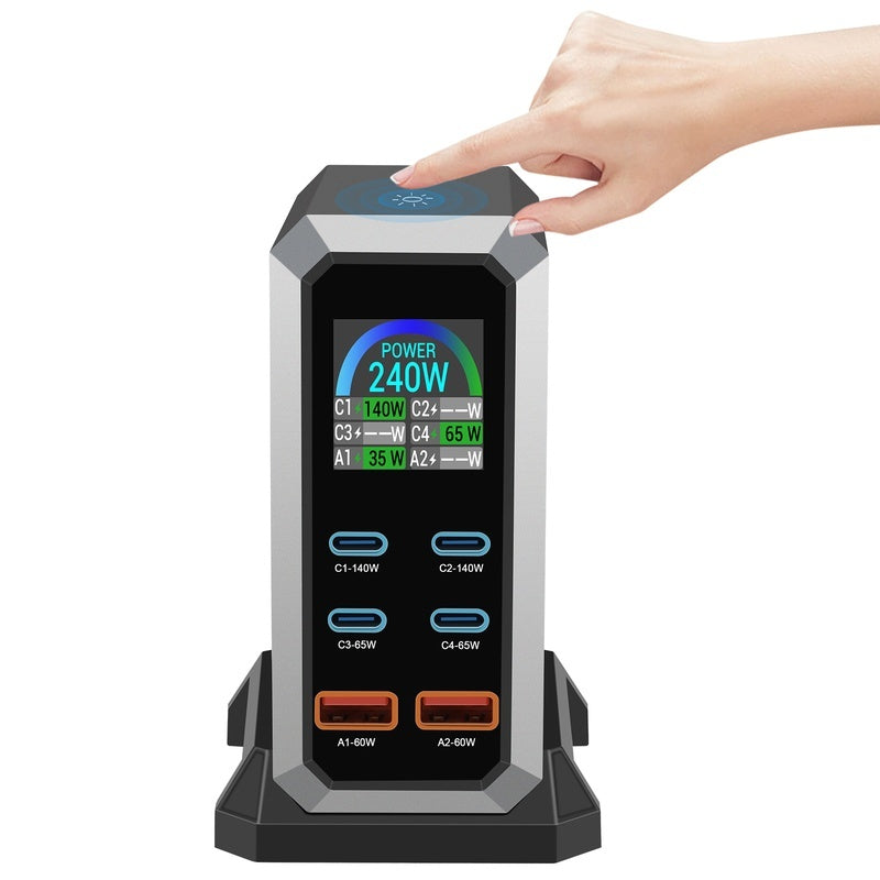 Premium 240W GaN 6‑in‑1 USB‑C Multiport Charger with LCD Display