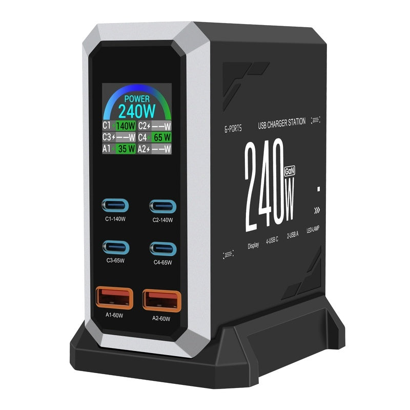 Premium 240W GaN 6‑in‑1 USB‑C Multiport Charger with LCD Display